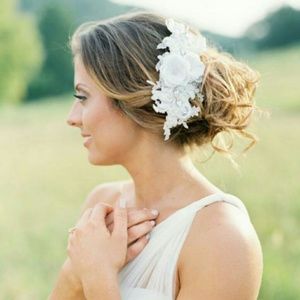 Lace Beaded Bridal Headpiece. Bridal Lace Comb.